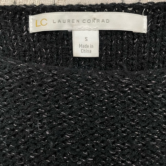 Lauren Conrad women’s shimmering black with white Heart patches size S sweater - Picture 4 of 6